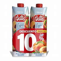 Jugo Watts Tetra de Durazno Light x 2 de 1.500 ml.