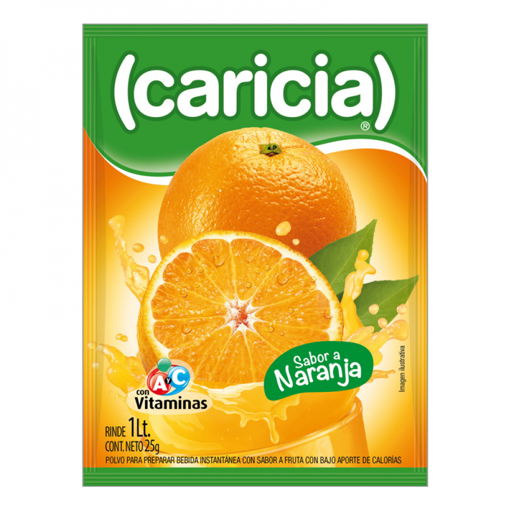 Refresco en Polvo Caricia Naranja de 20 gr.