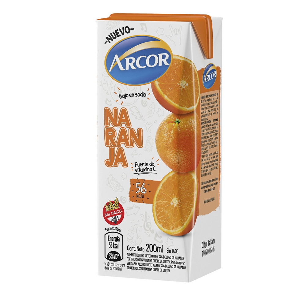 Jugo Arcor Tetra Naranja de 200 ml.